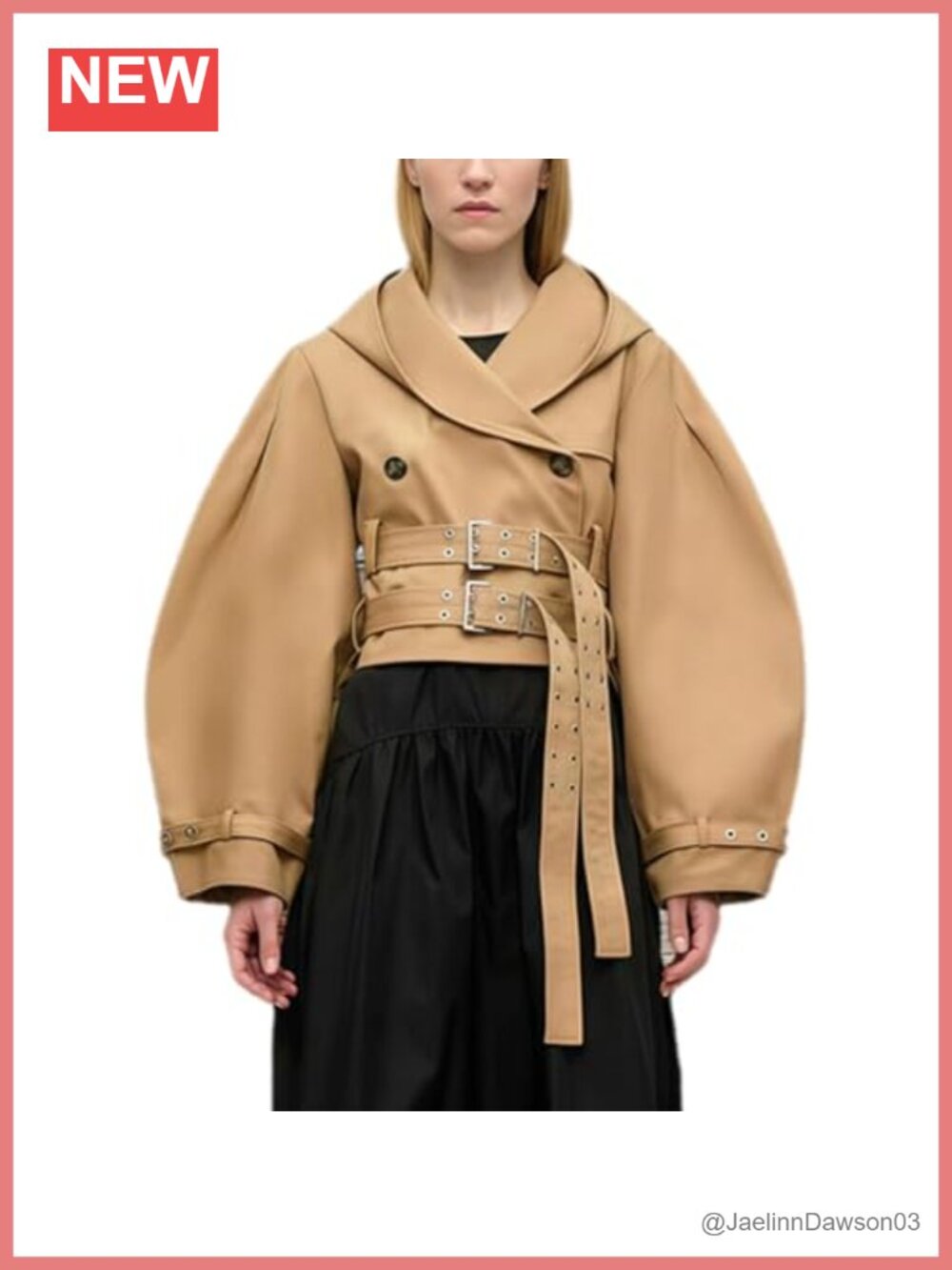 Leather Hooded Coat Puff Sleeve Belted Waist Oversized Short Jacket